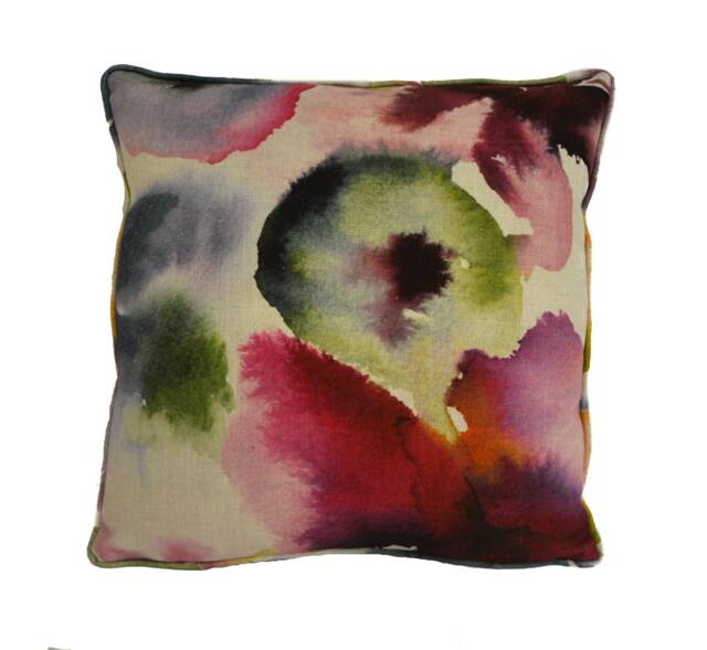 Harlequin - Flores Fuchsia/Zest Azure Abstract Watercolour Floral Cushion Cover Handmade Throw Pillow Designer Home Decor - image 1