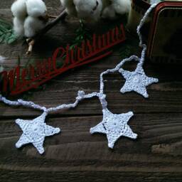 White Christmas Star Garland Crochet Rustic With 12 White Stars Crochet Winter Decoration Tree Ornament - thumbnail 4