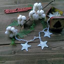White Christmas Star Garland Crochet Rustic With 12 White Stars Crochet Winter Decoration Tree Ornament