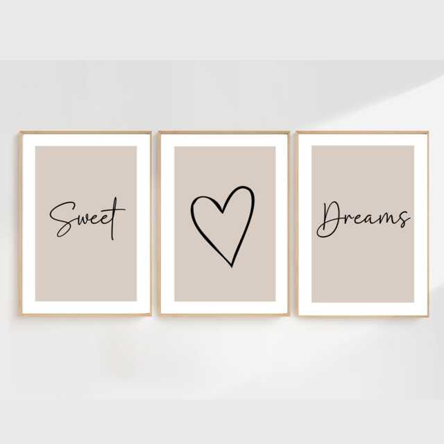 Bedroom Prints Neutral Beige Wall Art Sweet Dream Decor, Posters, Set Of 3 Posters - image 1