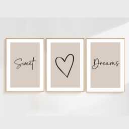 Bedroom Prints Neutral Beige Wall Art Sweet Dream Decor, Posters, Set Of 3 Posters - thumbnail 1