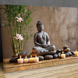 Buddha Sculpture Zen Stones Waterfall Bamboo Interior , Wall Art, Hangings, Home D??cor, Mounted Canvas Print - thumbnail 2