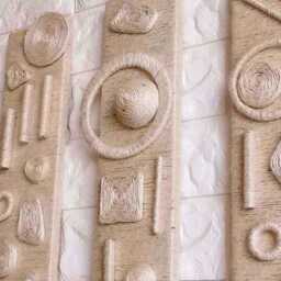 Triptych Fiber Wall Art Boho Jute Rope, 3D Geometric Decor - thumbnail 3