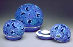 stars Moon Lantern, Blue Purple Candileria???, Celestial Luminary, Handmade Ceramic Candle Holder Made To Order - thumbnail 1