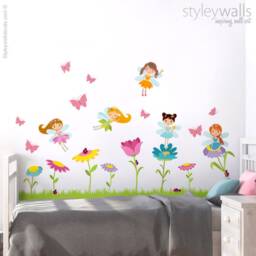 Fairies Wall Decal , Fairy Decal, Flowers Garden Butterflies Ladybugs Girls Nursery Room Decor Art - thumbnail 2