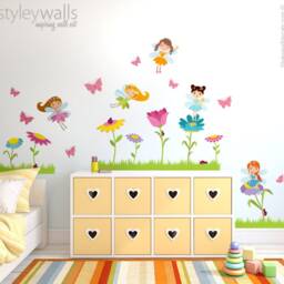 Fairies Wall Decal , Fairy Decal, Flowers Garden Butterflies Ladybugs Girls Nursery Room Decor Art - thumbnail 3