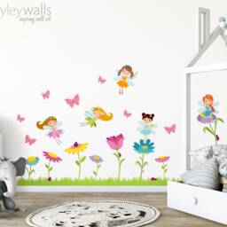 Fairies Wall Decal , Fairy Decal, Flowers Garden Butterflies Ladybugs Girls Nursery Room Decor Art - thumbnail 4