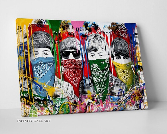 Graffiti Beatles Bandanas Canvas Art Banksy Style Wall Print Picture Framed Home Decor -D321 - image 1