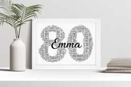 80Th Word Art Personalised Print, Eighty Years Old Custom Wall Framed Picture Birthday Gift, For Him, Her, Men & Women - A5, A4, A3 - thumbnail 1