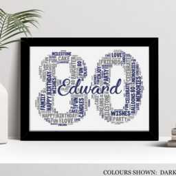 80Th Word Art Personalised Print, Eighty Years Old Custom Wall Framed Picture Birthday Gift, For Him, Her, Men & Women - A5, A4, A3 - thumbnail 2