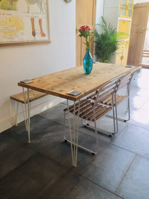 Reclaimed Wood Dining Table & Bench Hairpin - image 1