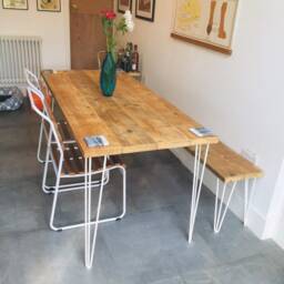 Reclaimed Wood Dining Table & Bench Hairpin - thumbnail 2
