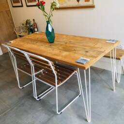 Reclaimed Wood Dining Table & Bench Hairpin - thumbnail 4