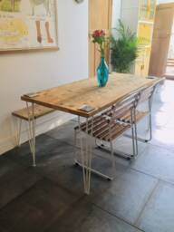 Reclaimed Wood Dining Table & Bench Hairpin - thumbnail 1