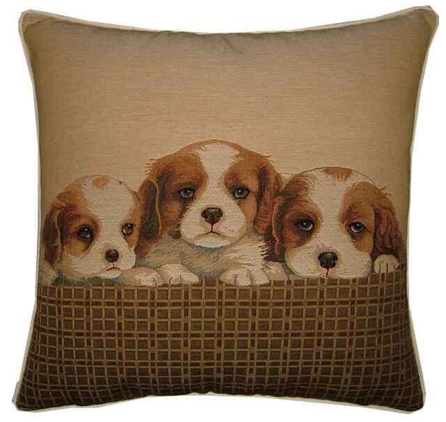 Spaniel Puppies Woven Tapestry Cushion Cover Sham - image 1