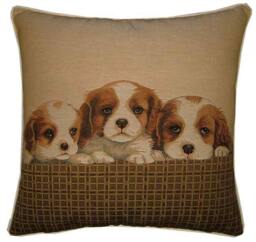Spaniel Puppies Woven Tapestry Cushion Cover Sham - thumbnail 1