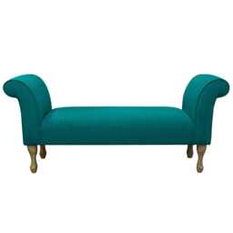 Elegant Teal Window Seat - Blue Roll Armed Bench Handmade in Britain - thumbnail 3