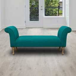 Elegant Teal Window Seat - Blue Roll Armed Bench Handmade in Britain