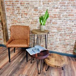 Rustic Round Side Table Coffee Christmas Tree Stand Plant Bedside From Wood On Steel Hairpin Legs - thumbnail 3