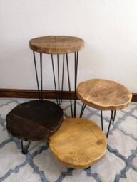 Rustic Round Side Table Coffee Christmas Tree Stand Plant Bedside From Wood On Steel Hairpin Legs - thumbnail 2