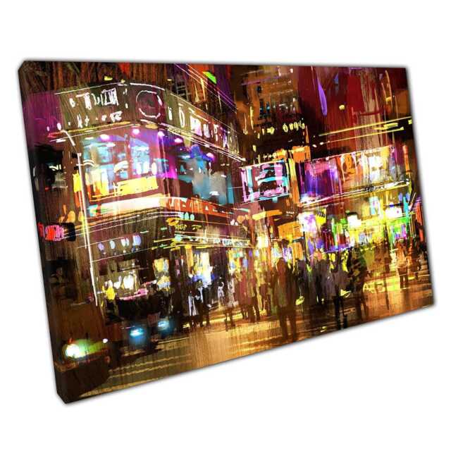 Vibrant Neon City Skyline Canvas Print Urban Night Scene Wall Art For Modern Home & Office Decor - image 1