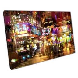 Vibrant Neon City Skyline Canvas Print Urban Night Scene Wall Art For Modern Home & Office Decor - thumbnail 1