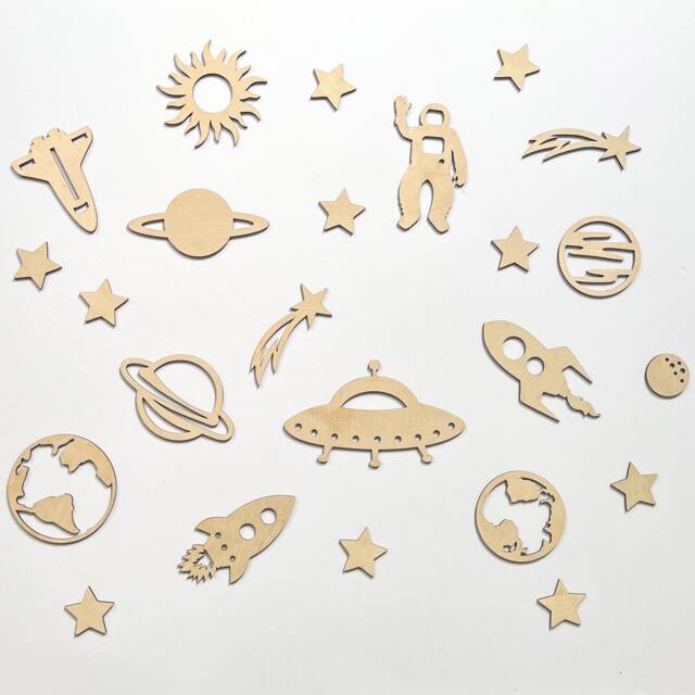 Wooden Space Wall Decor - Nursery Art Planets Children Decor- Stars Astronaut Decal - image 1