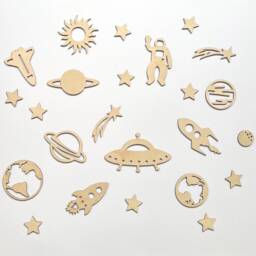 Wooden Space Wall Decor - Nursery Art Planets Children Decor- Stars Astronaut Decal