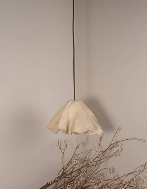 Handmade Ceramic Pendant Lamp Beige Spotted Flower Chandelier - image 1