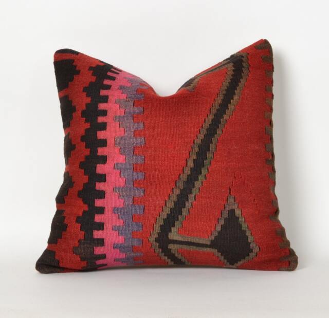 Handwoven Red Kilim Pillow Cover Turkish Wool Throw - 16x16 - image 1