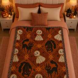 Halloween Blanket, Ghost Spooky Throw Cute Cozy Fall - thumbnail 2