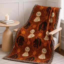 Halloween Blanket, Ghost Spooky Throw Cute Cozy Fall - thumbnail 3