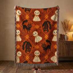 Halloween Blanket, Ghost Spooky Throw Cute Cozy Fall - thumbnail 1