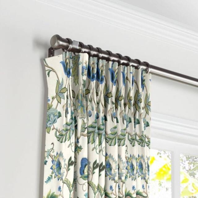 Jacobean Floral Linen Pinch Pleats Curtain Panel, Window Treatment in Brissac Kaufmann Designer Fabric - image 1