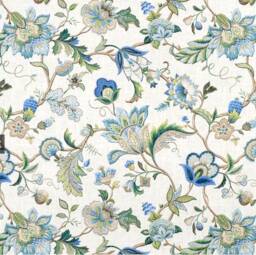 Jacobean Floral Linen Pinch Pleats Curtain Panel, Window Treatment in Brissac Kaufmann Designer Fabric - thumbnail 3