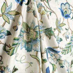 Jacobean Floral Linen Pinch Pleats Curtain Panel, Window Treatment in Brissac Kaufmann Designer Fabric - thumbnail 2