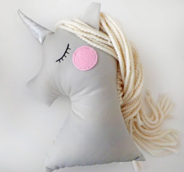 Handmade Unicorn Pillow, Silver Horn, Nursery Decor, Baby Shower Gift - image 1