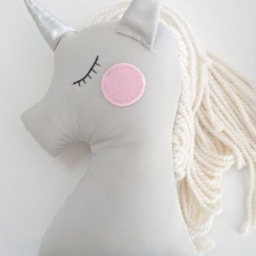 Handmade Unicorn Pillow, Silver Horn, Nursery Decor, Baby Shower Gift - thumbnail 2