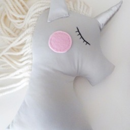 Handmade Unicorn Pillow, Silver Horn, Nursery Decor, Baby Shower Gift - thumbnail 3