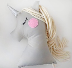Handmade Unicorn Pillow, Silver Horn, Nursery Decor, Baby Shower Gift - thumbnail 1