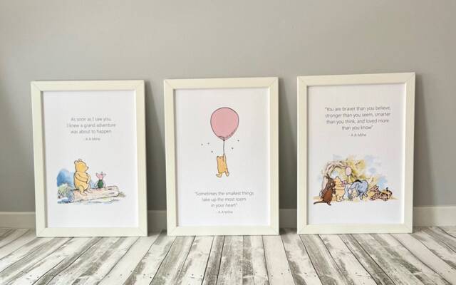 Set Of 3 Winnie The Pooh Print - Nursery New Baby Girl Gift Quote Print Baby - image 1