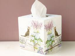 Decoupage Tissue Box Cover, Floral Cat Lover Gift - thumbnail 1