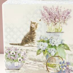 Decoupage Tissue Box Cover, Floral Cat Lover Gift - thumbnail 2