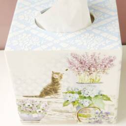 Decoupage Tissue Box Cover, Floral Cat Lover Gift - thumbnail 3