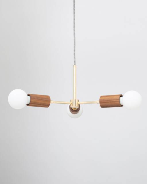 Walnut Triple Arm Pendant Satin Brass Stem 3 X Tala Porcelain Ii - image 1