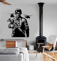 Wall Vinyl Army Soldier Helicopter Rifle Guaranteed Quality Decal Mural Art 1664Dz - thumbnail 1