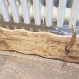 Solid Oak & Real Antler 2 Hook Hat Rack Handmade - thumbnail 4