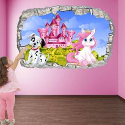 Princess Castle Pony Wall Decal Sticker Mural Poster Print Art Kids Girls Bedroom Decor Bg23 - thumbnail 1