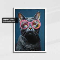 Fun Cat Wearing Pink Glasses Pet Painting Framed Poster Print & Canvas Wall Decor Art Bedroom Home Interior Funny Lover Gift - thumbnail 3
