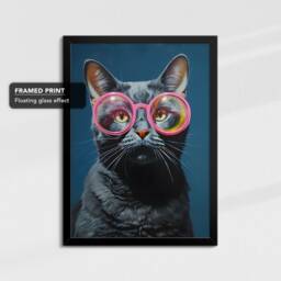 Fun Cat Wearing Pink Glasses Pet Painting Framed Poster Print & Canvas Wall Decor Art Bedroom Home Interior Funny Lover Gift - thumbnail 2